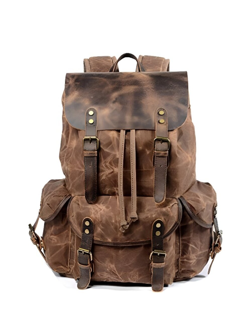 Leather Backpack for Men, Waxed Canvas Shoulder Rucksack Carry-On Travel